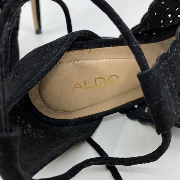 Black Dye-cut Aldo Platform Stilettos.  Lace up ankle.  Faux suede.  Worn once. - Picture 9 of 12